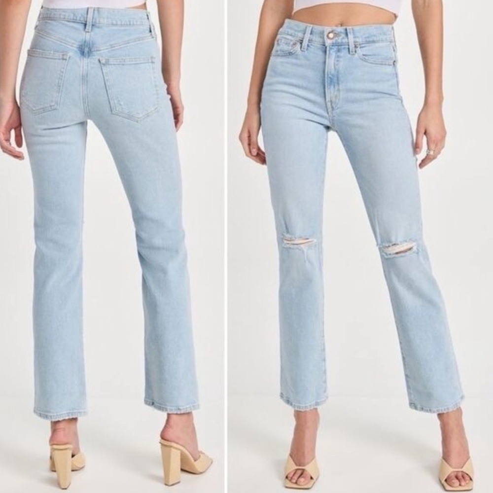 AYR The Sugar Straight Leg Jeans in Light Blue Sz 27 Distressed Knees